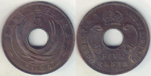 1934 East Africa 5 Cents A003558